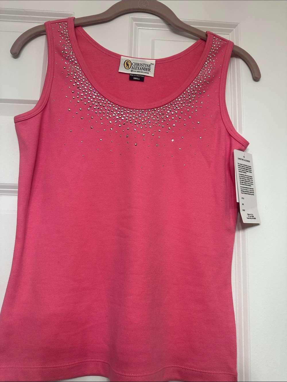 Christine Alexander Hot Pink Rhinestone Scoop Neck Tank